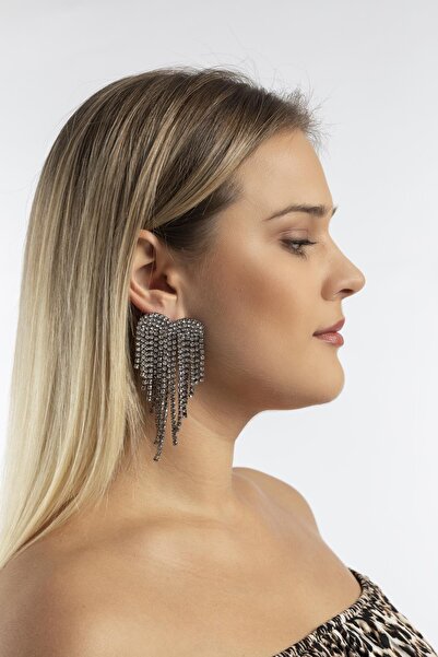 HEVISS Kadın Zirkon Kalp Küpe Antrasit