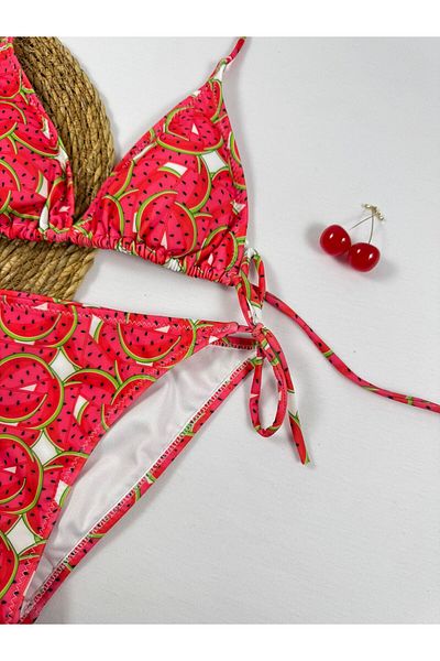 FUNELLA Women's Watermelon Slice Patterned Stretchy Lycra Stylish String Set New Season