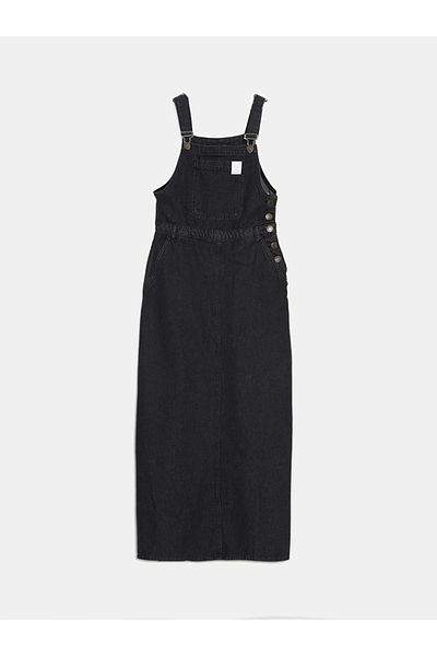 LC Waikiki Rochie de damă LCW Modest, neagră, cu guler pătrat, cu bretele imprimate