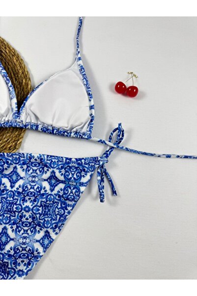 FUNELLA Γυναικείο Σετ μπικίνι με μπλε σχέδιο Lycra Triangle String