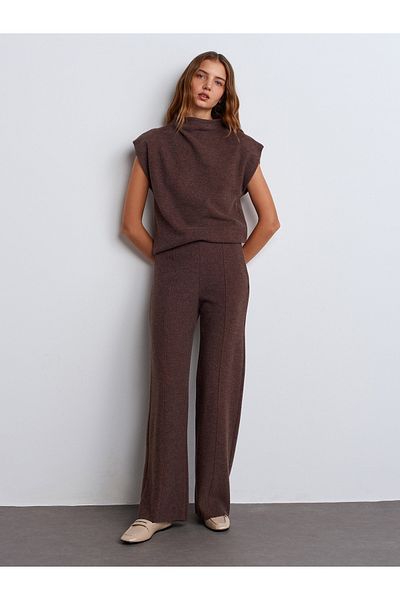 Dilvin 71819 High Waist Pants-Coffee M.