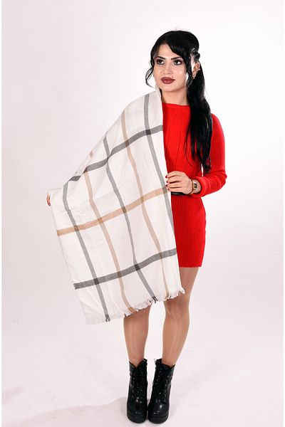 K&B PASHMINA Şal de casmir |   Modelat moale |   Alb Gri Cafea |   Amestec de lână |   70*180 cm |   Design de bună calitate și elegant