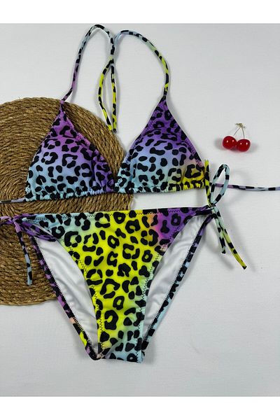 FUNELLA Leopard Patterned Colorful Triangle Women's Bikini Set