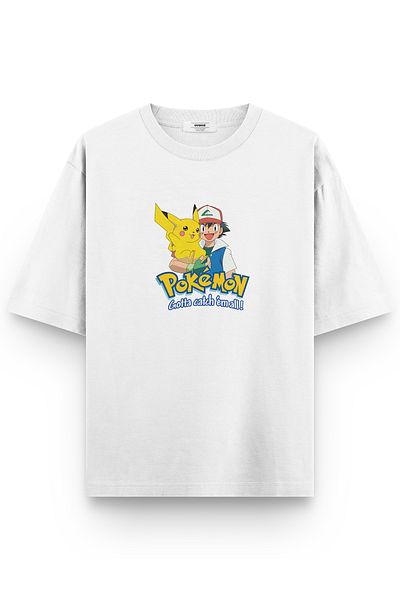 Overoz Μπλουζάκι Unisex με στάμπα Pokemon Λευκό Oversize - 1360