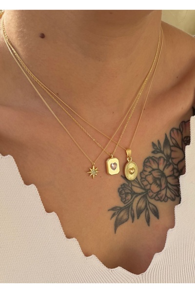 takıtarzım 3'lü Altın Kaplama Set Yıldız Kalp Kolye