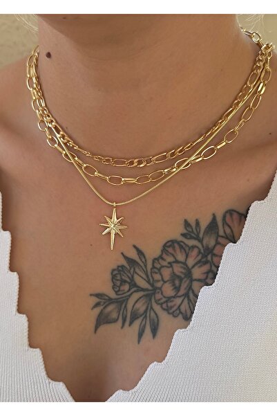 takıtarzım 3'lü kombin yılan zincirli kuzey yıldızı kadın kolye