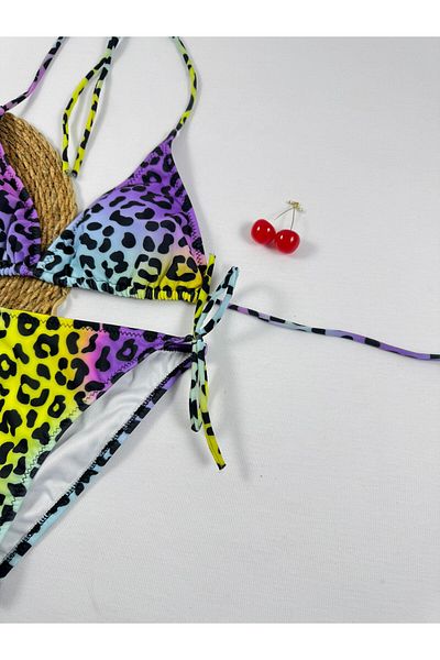 FUNELLA Leopard Patterned Colorful Triangle Women's Bikini Set