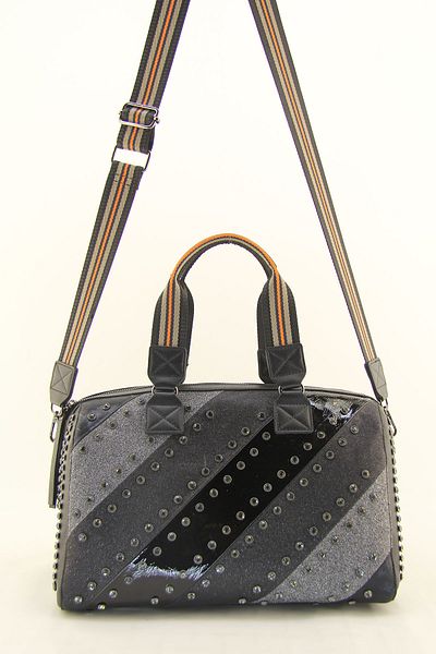 HNB Women's Black Multi Color Stone Cylinder Casual Shoulder Bag