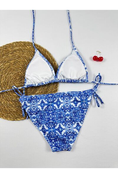 FUNELLA Γυναικείο Σετ μπικίνι με μπλε σχέδιο Lycra Triangle String