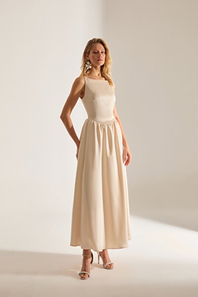 BETTY & SAM Heaven Kloş Etek Askılı Ekru Nişan Elbisesi