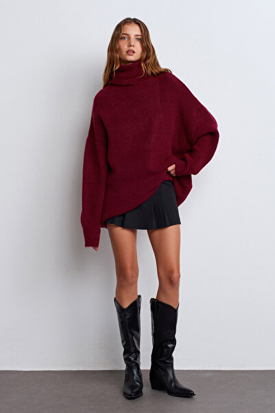 Dilvin 2268 Pulover lat cu guler rotic - burgundy