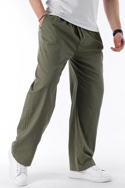Madmext Ανδρικό παντελόνι Khaki Wide Leg Tie Waist E7403