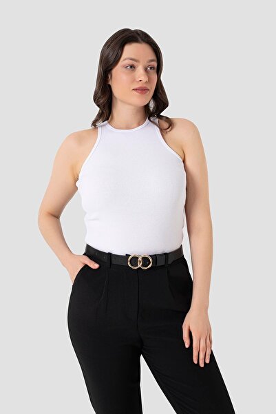 Arma Yıldız Women's Cotton Ribbed Look Halter Neck Basic White Undershirt