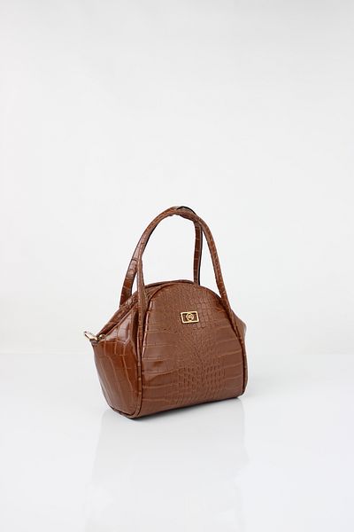 mossi Tan Crocodile Skin Look Black Women's Hand and Shoulder Bag
