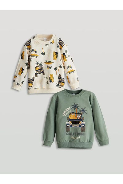 LC Waikiki Lcw Kids Green Crew Neck Printed Boys' Sweatshirt 2-Piece