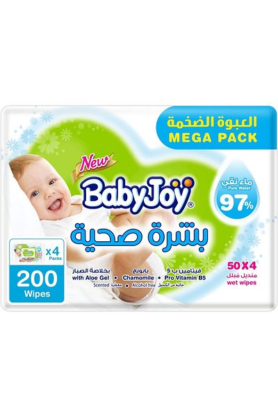 BabyJoy Wet Wipes Healthy Skin, Family Pack, 200 Sheets