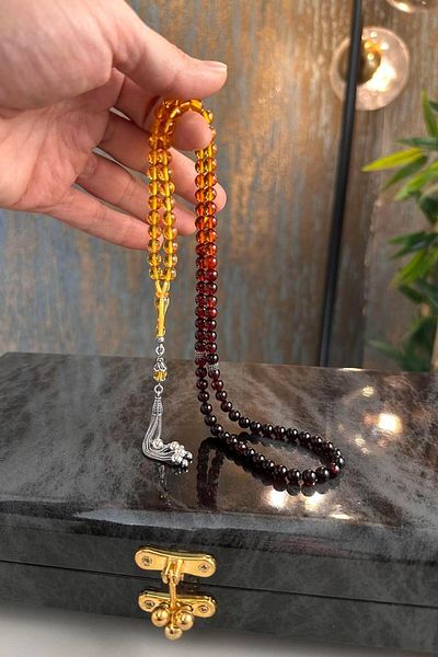 dergah tesbih 99 Drop Amber Prayer Rosary - Rare Color, Silver Tassel (Amber) Special Design