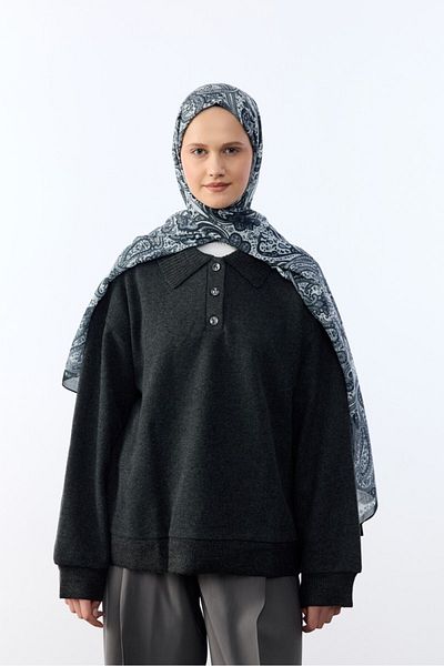 MİRSOY SCARF Μαύρο έθνικ σάλι με σχέδιο - Μοτίβο Mihra