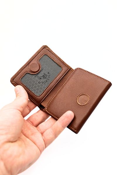 willpolo Genuine Calf Leather Folded Magnet Natural Tan Men's Wallet Women's Wallet