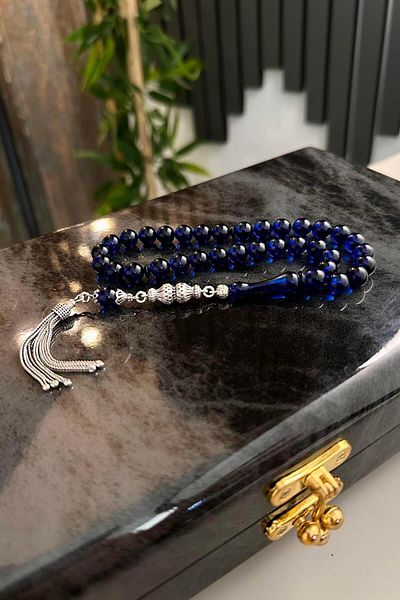 dergah tesbih Rare Blue Plant Pigmented Dominican Drop Amber Silver Design (Amber),