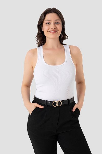 Arma Yıldız Women's Ribbed Look Thick Strap Basic White Undershirt