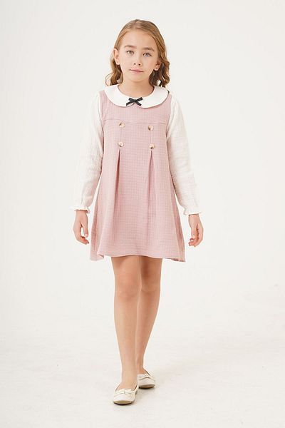 Minigimin Cicileri Pink Girl's Gilet - My Mini's Flowers, Buttoned Chanel Fabric