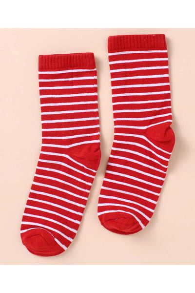 Pine kids Pine Kids Cotton Knit Socks with Strips Star & Text Print Pack of 3 - Navy Blue White & Red