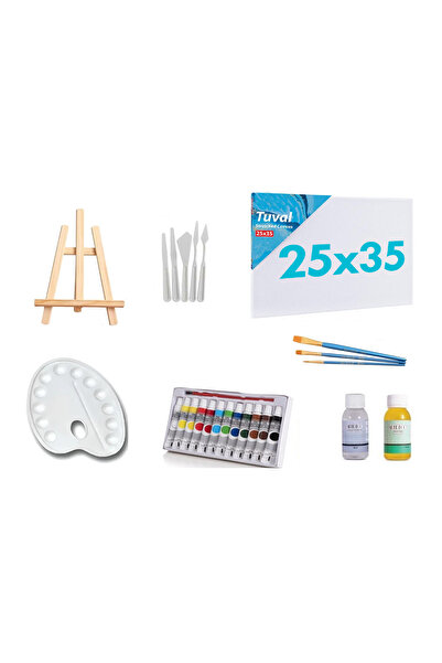 hobi market art Ekonomik Yağlı Boya Başlangıç Seti 25*35 Tuval Şövale 3'lü Fı...