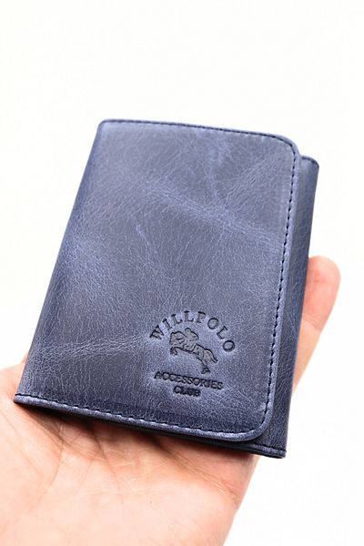 willpolo Γνήσιο δέρμα αγελάδας διπλωμένο μαγνήτη Crazy Navy Blue Ανδρικό πορτοφόλι Γυναικείο πορτοφόλι