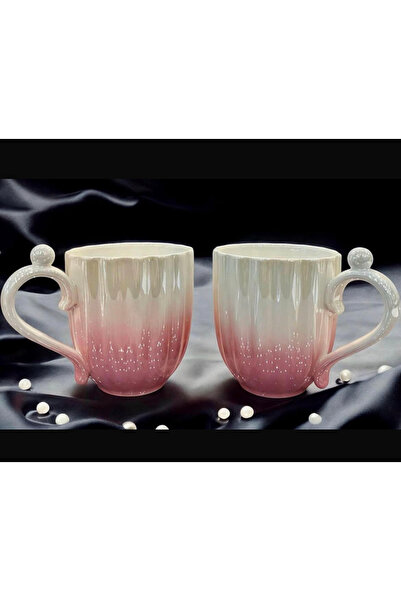 decovien MUBA CONSEPT İNCİLİ PORSELEN 2 Lİ KUPA PEMBE 300 ML