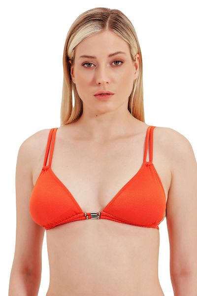 ZEKİ Triangle Orange Bikini Top with Clever Accessory Detail