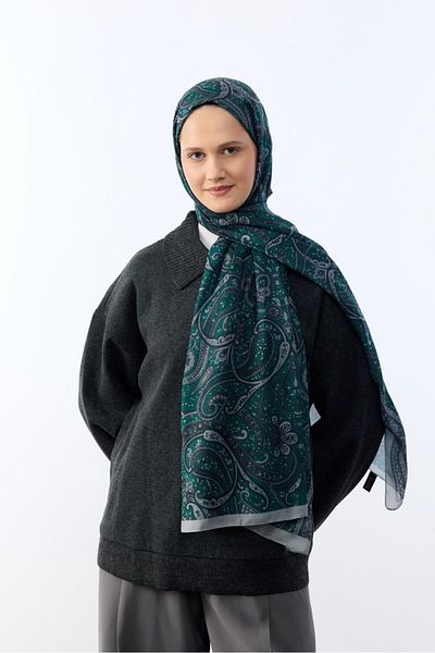 MİRSOY SCARF Ασημί γκρι σάλι με έθνικ σχέδιο - Μοτίβο Mihra