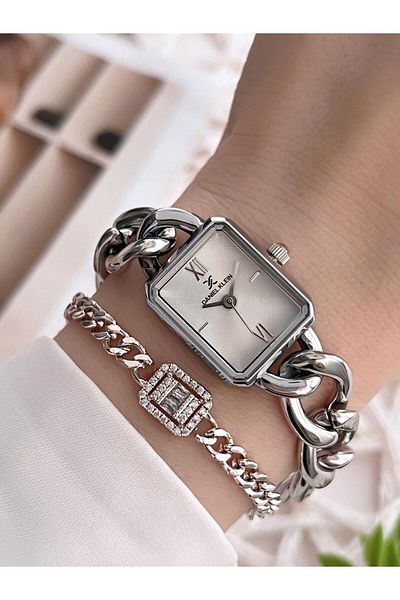 Daniel Klein 30 Mt Water Resistant Women's Wrist Watch+Bracelet with Steel Chain Design Band