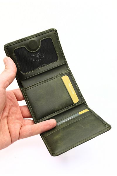 willpolo Genuine Calf Leather Fold Magnet Crazy Green Men's Wallet Women's Wallet