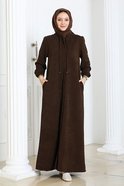 Nevayla Moda Шенилен плат Зимна комфортна абая - горчиво кафява / F0506