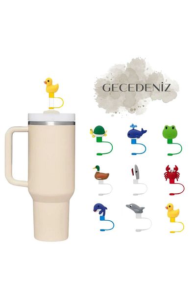 GECEDENİZ Yellow Duck - Three-Dimensional Straw Stopper Thermos