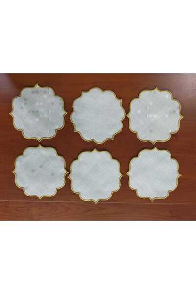 NAKIŞ ATÖLYESİ My Kardelen Napkin 6 Pcs Cocktail Presentation Pecete Suitable for Touching Gold Etamine