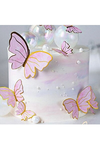 parti sürprizi Pembe Gold Varaklı Kelebek Pasta Dekor Süs 42 Adet