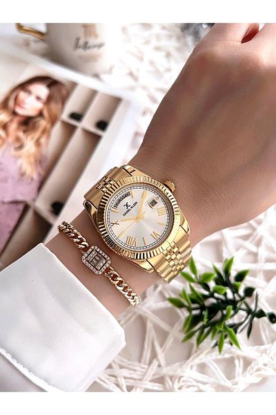 Daniel Klein Women's Watch and Bracelet Set with 30 Mt Water Resistant Calendar - Bfg.10038.G2