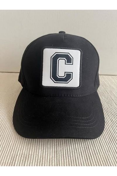 CosmoOutlet 100% Cotton Men's Black Hat with Letter C Adjustable Changeable Sticker on the Back