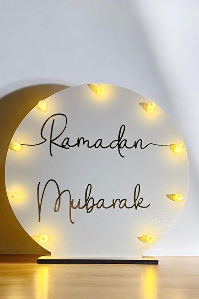 Elfora Işıklı Premium Ramadan Mubarak Masa Sofra Süsü Özel Kutulu Beyaz Ahşap...