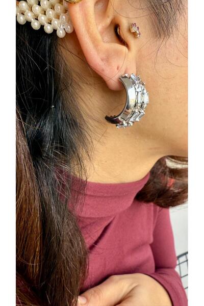 Ayşegülce Takılar Gümüş Kaplama Çift Pırlanta Baget Taş Işlemeli Alya Küpe