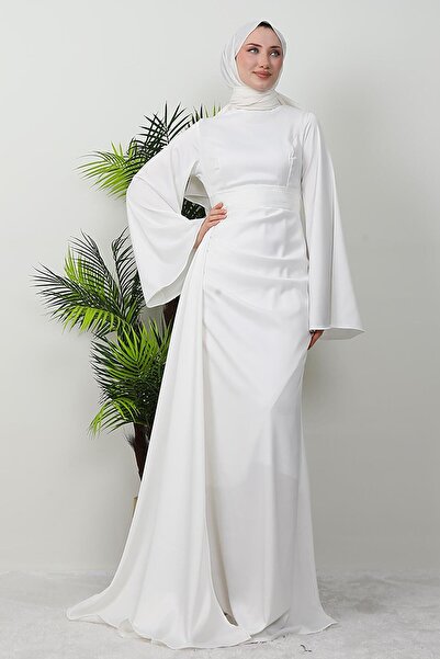 GİYZAMİLA Yasemin Saten Abiye Beyaz