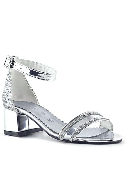 hapshoe Elsa Silver Mirror Glitter Toc gros, piatră strălucitoare, pantofi de seară pentru fete
