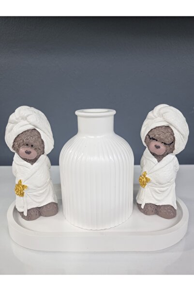 Home SEVİMLİ AYICIKLI MİNİMALİST DEKORATİF BEYAZ SET-OVAL TEPSİ VAZO VE SEVİMLİ AYICIKLAR