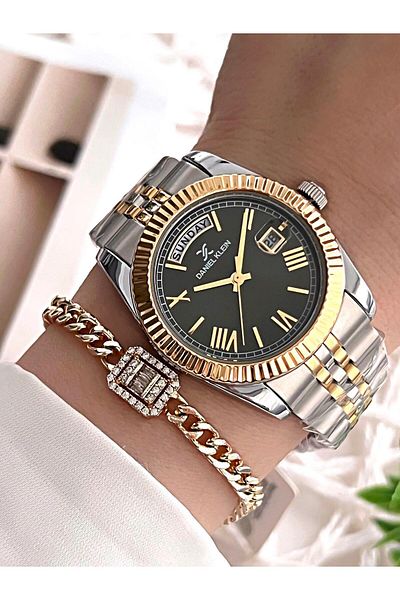Daniel Klein 30 Mt Water Resistant Steel Band Women's Wrist Watch and Bracelet - Calendar Dial Bfg.10038.G4