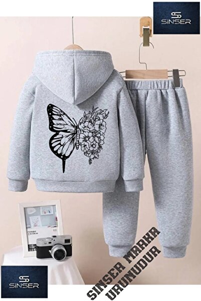 SS SİNSER Παιδικό σετ φόρμας με κουκούλα και στάμπα  "KELEBEK SIRTA BSILN "