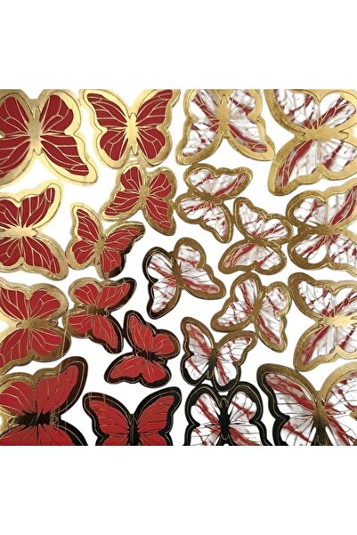 parti sürprizi Ornament Decor Tort Fluture Foil Aur Roșu 42 Bucăți
