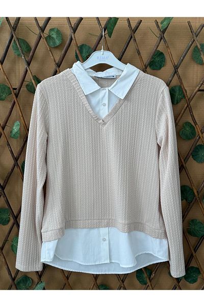 ribana Oversize Sweater Blouse with Shirt Sleeve Detail