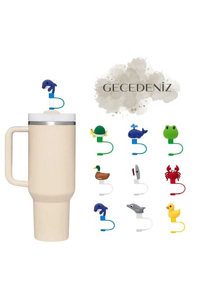 GECEDENİZ Straw Stopper Thermos Three-Dimensional Whale